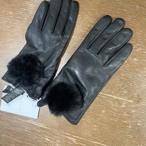 Ted baker black leather gloves with rabbit tail detail